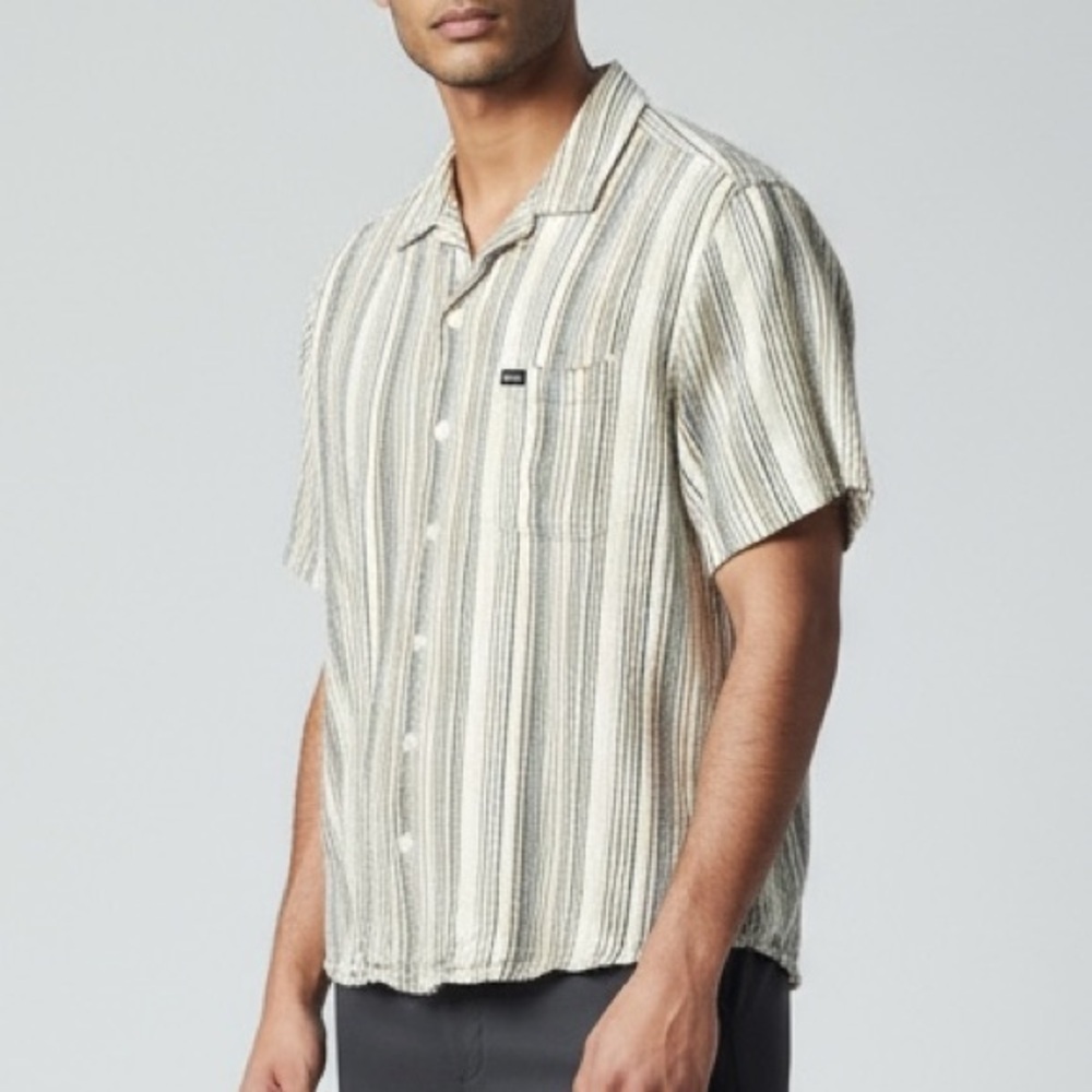 RVCA Men's Satalite Striped Button Down Shirt - Cream and Black
